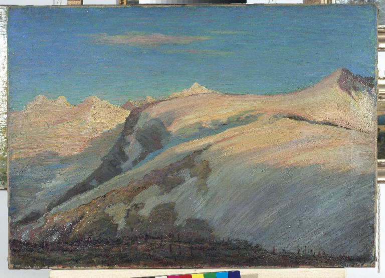 L'Ortles dallo Stelvio, Paesaggio montano (dipinto) di Pasinetti, Antonio - ambito lombardo (inizio sec. XX)