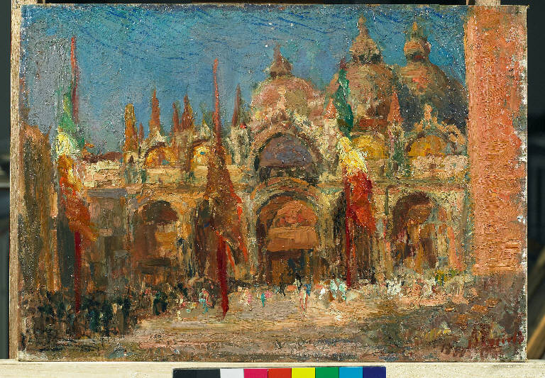 San Marco in festa, Paesaggio con architetture (dipinto) di Pasinetti, Antonio - ambito lombardo (prima metà sec. XX)
