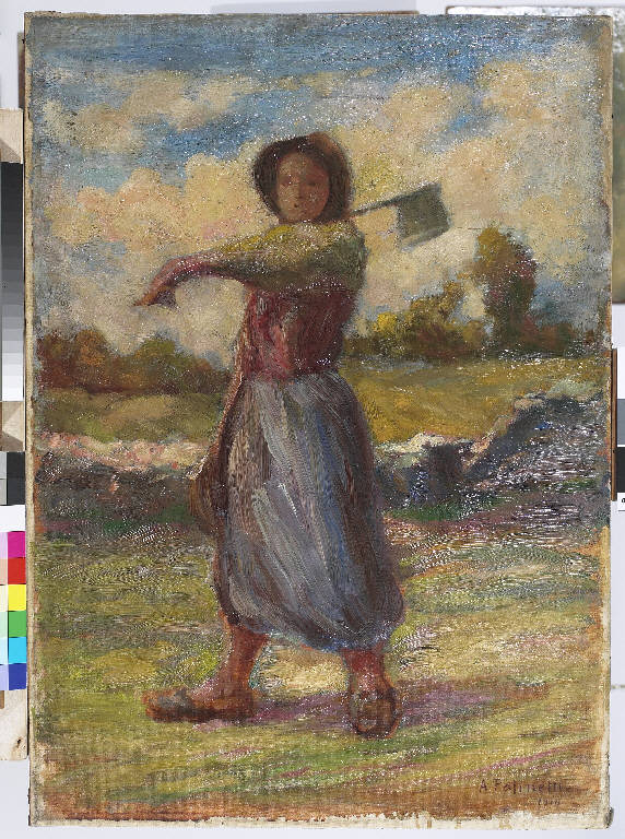 Contadina, Figura femminile (dipinto) di Pasinetti, Antonio - ambito lombardo (inizio sec. XX)