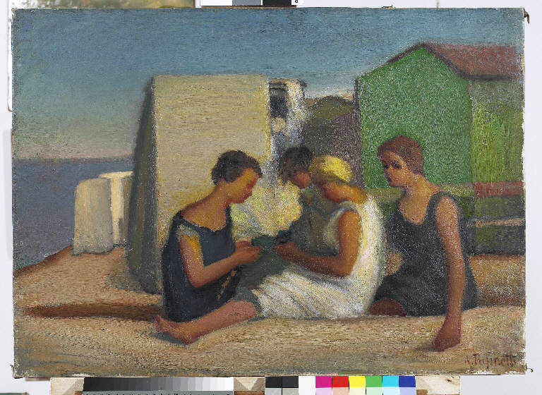 Lavoro sulla spiaggia, Figure femminili (dipinto) di Pasinetti, Antonio - ambito lombardo (inizio sec. XX)