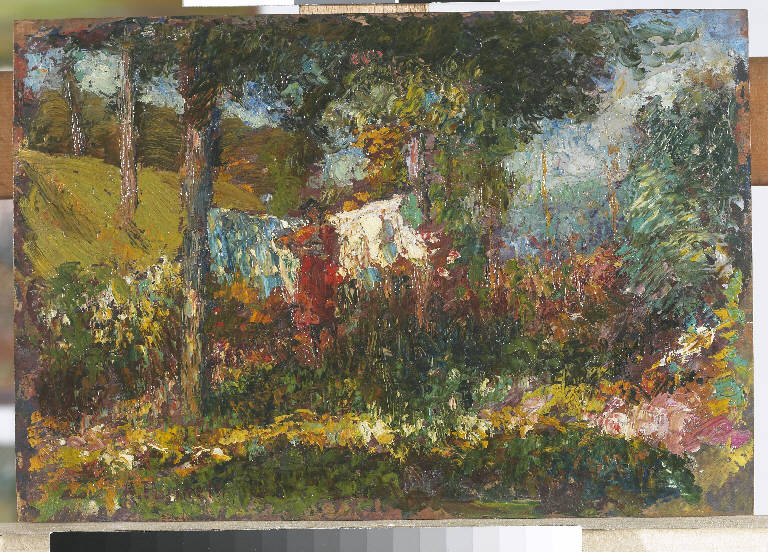 Studio per Panni al sole, Paesaggio montano (dipinto) di Pasinetti, Antonio - ambito lombardo (prima metà sec. XX)