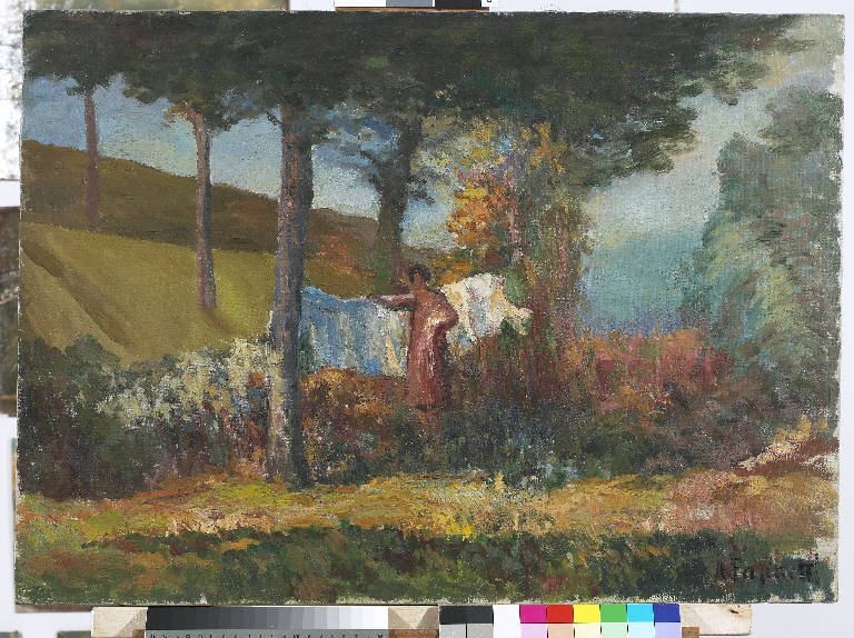Panni al sole, Paesaggio montano (dipinto) di Pasinetti, Antonio - ambito lombardo (prima metà sec. XX)