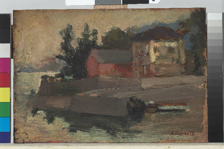 Sulla strada di Baveno, Paesaggio lacustre (dipinto) di Pasinetti, Antonio - ambito lombardo (prima metà sec. XX)