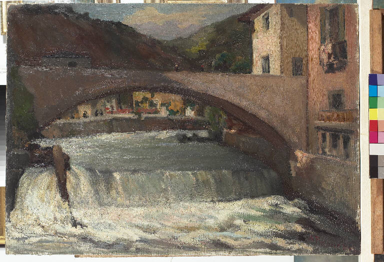 Fiume Oglio, Paesaggio montano (dipinto) di Pasinetti, Antonio - ambito lombardo (prima metà sec. XX)