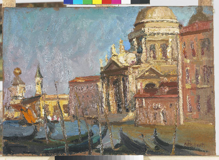 Studio per Chiesa della Salute, Paesaggio lagunare (dipinto) di Pasinetti, Antonio - ambito lombardo (prima metà sec. XX)