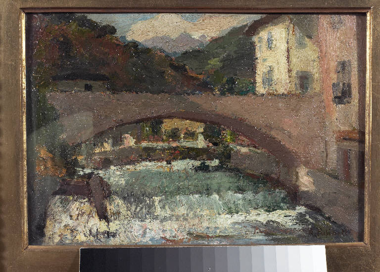 Studio per Ponte sull' Oglio, Paesaggio montano (dipinto) di Pasinetti, Antonio - ambito lombardo (prima metà sec. XX)