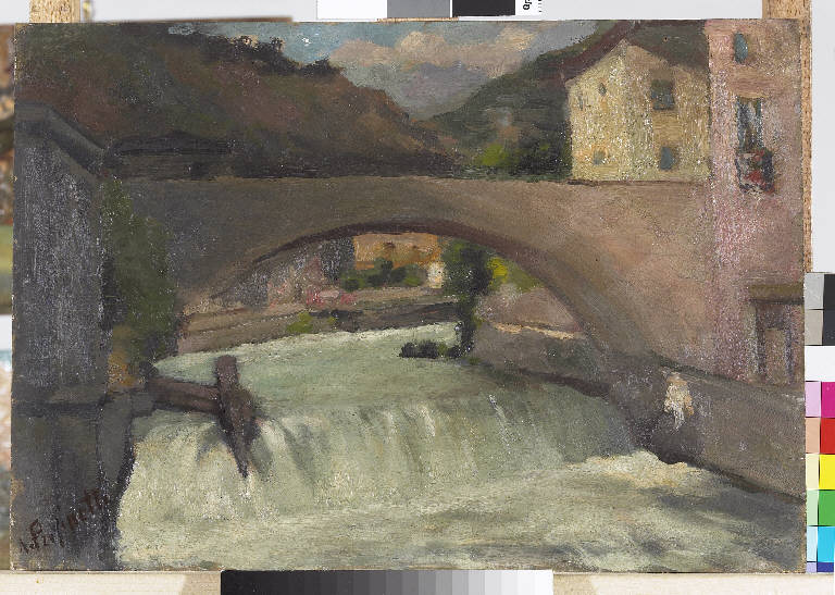 Ponte sull'Oglio, Paesaggio montano (dipinto) di Pasinetti, Antonio - ambito lombardo (prima metà sec. XX)