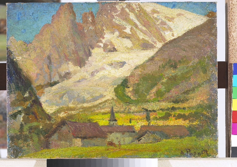 Monte Bianco da Entrève, Paesaggio montano (dipinto) di Pasinetti, Antonio - ambito lombardo (prima metà sec. XX)