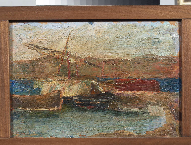 Barche, Paesaggio marino (dipinto) di Pasinetti, Antonio - ambito lombardo (primo quarto sec. XX)