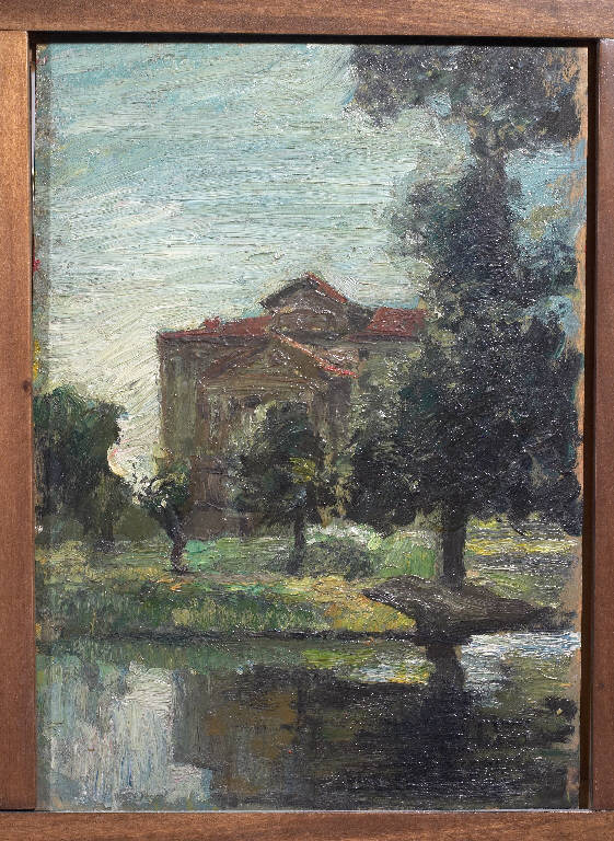 Fusine (Villa Malcontenta), Paesaggio fluviale (dipinto) di Pasinetti, Antonio - ambito lombardo (prima metà sec. XX)