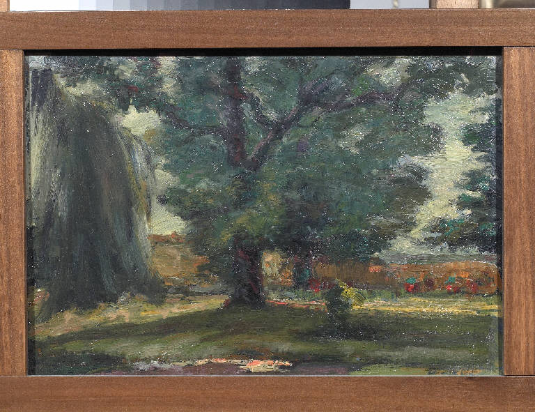 Interno di giardino, Paesaggio con alberi (dipinto) di Pasinetti, Antonio - ambito lombardo (primo quarto sec. XX)