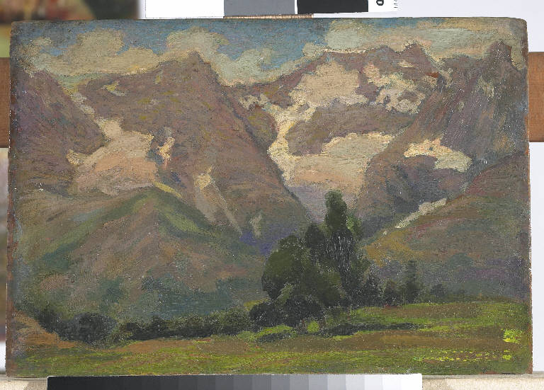 Monte Bianco, Paesaggio montano (dipinto) di Pasinetti, Antonio - ambito lombardo (inizio sec. XX)