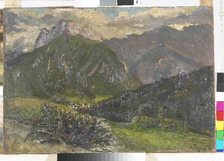 Dalla Cantoniera della Presolana, Paesaggio montano (dipinto) di Pasinetti, Antonio - ambito lombardo (prima metà sec. XX)