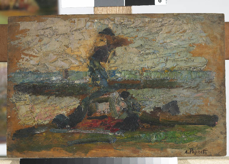 Pesaro. Carpentieri, Paesaggio marino con figure umane (dipinto) di Pasinetti, Antonio - ambito lombardo (primo quarto sec. XX)