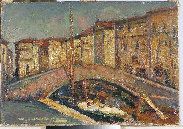 Venezia - Ponte, Paesaggio lagunare (dipinto) di Pasinetti, Antonio - ambito lombardo (primo quarto sec. XX)
