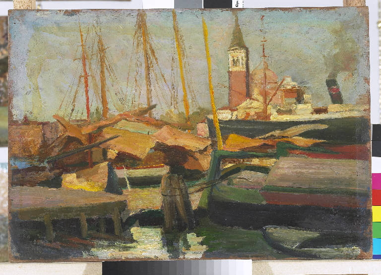 Venezia - Porto mercantile, Paesaggio lagunare (dipinto) di Pasinetti, Antonio - ambito lombardo (secondo quarto sec. XX)