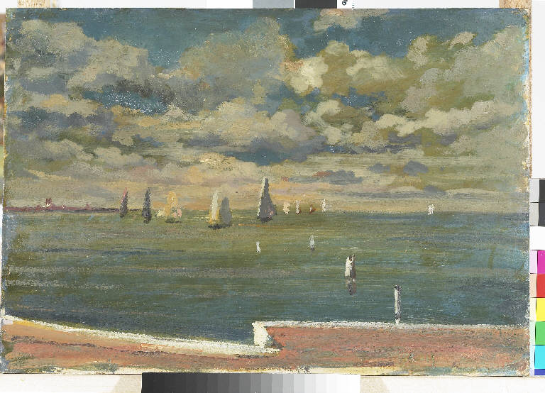 Nubi temporalesche sull'Adriatico, Paesaggio marino (dipinto) di Pasinetti, Antonio - ambito lombardo (primo quarto sec. XX)