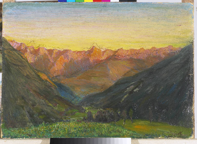 Tramonto da Primolo, Paesaggio montano (dipinto) di Pasinetti, Antonio - ambito lombardo (secondo quarto sec. XX)