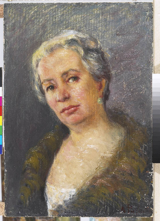 Studio per il ritratto della signora Meneghini, Ritratto della signora Meneghini (dipinto) di Pasinetti, Antonio - ambito lombardo (secondo quarto sec. XX)