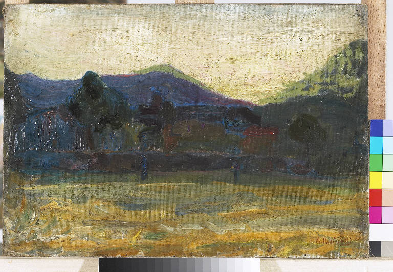 San Lorenzo, Paesaggio montano (dipinto) di Pasinetti, Antonio - ambito lombardo (primo quarto sec. XX)