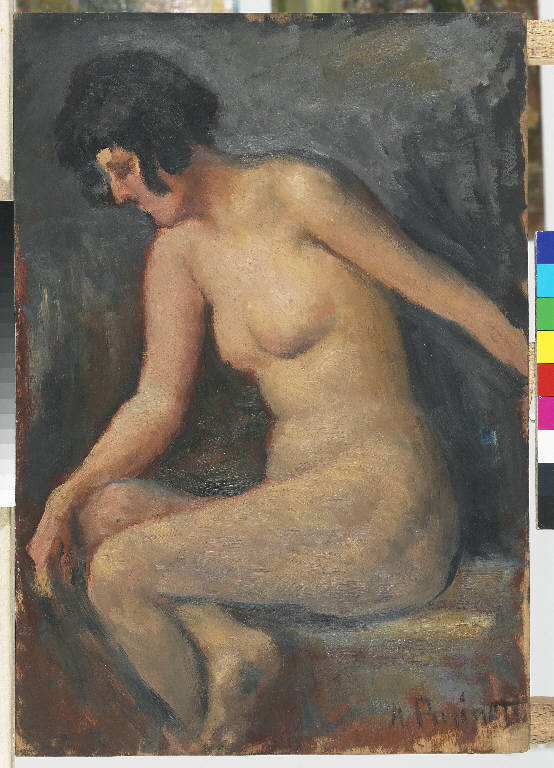 Studio di modella, Figura femminile nuda (dipinto) di Pasinetti, Antonio - ambito lombardo (secondo quarto sec. XX)