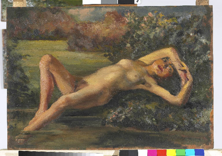 Studio di modella, Nudo di figura femminile (dipinto) di Pasinetti, Antonio - ambito lombardo (secondo quarto sec. XX)