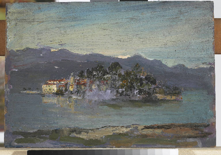 Isola di San Giulio, Paesaggio lacustre (dipinto) di Pasinetti, Antonio - ambito lombardo (primo quarto sec. XX)
