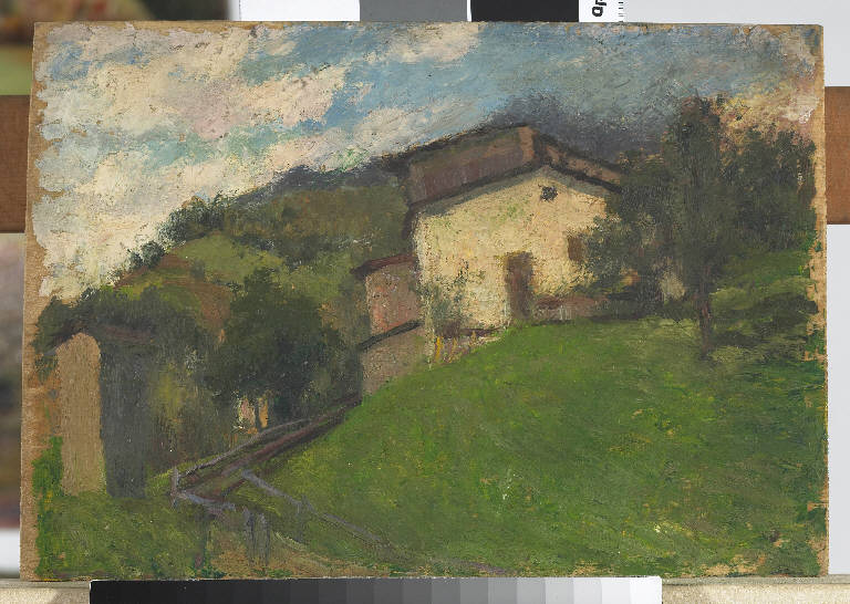Roncobello, Paesaggio montano con abitazioni (dipinto) di Pasinetti, Antonio - ambito lombardo (secondo quarto sec. XX)
