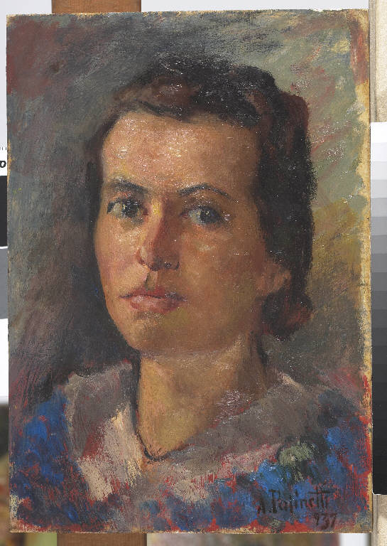 Bozzetto per il ritratto della signorina Pia Meneghini, Ritratto femminile di Pia Meneghini (dipinto) di Pasinetti, Antonio - ambito lombardo (secondo quarto sec. XX)