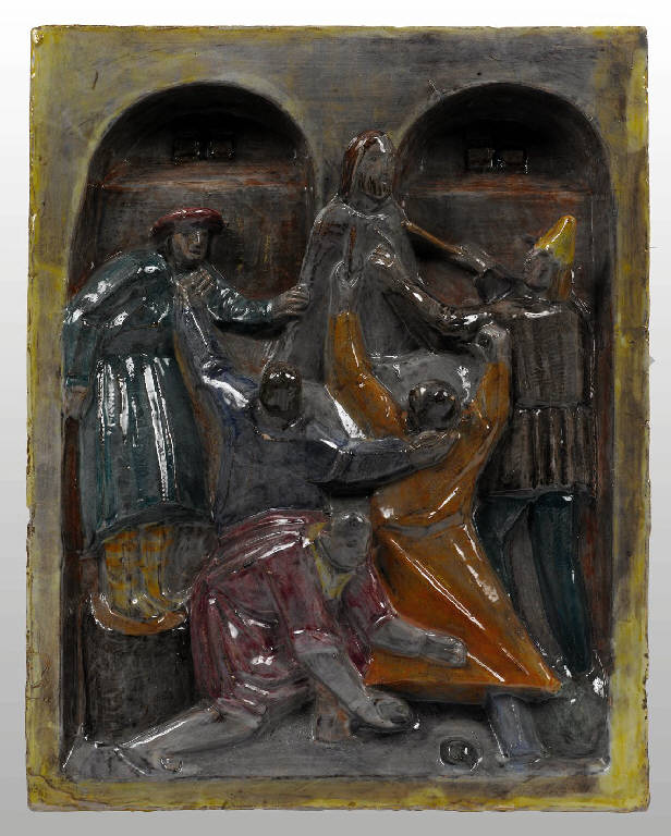 flagellazione di Cristo (formella) di Martini, Arturo; Trucco, Manlio (secondo quarto sec. XX)
