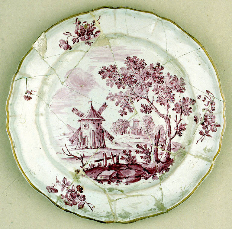paesaggio con rovine (piatto) di Ferretti, Antonio (ultimo quarto sec. XVIII)