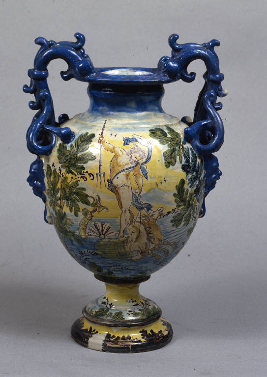 Poseidone, Anfitrite, elementi decorativi vegetali (grande vaso istoriato) - ambito pavese o lodigiano (metà sec. XVIII)