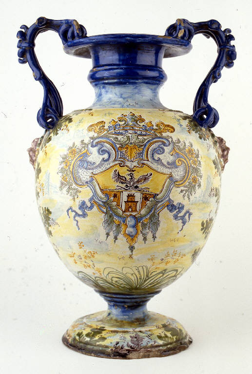 elementi decorativi vegetali con stemma (grande vaso istoriato) - ambito pavese o lodigiano (metà sec. XVIII)