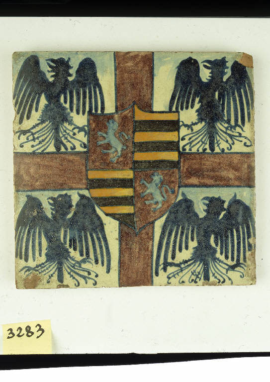 stemma crociato (mattonella) di  (attribuito) - ambito campano (secondo quarto sec. XX)