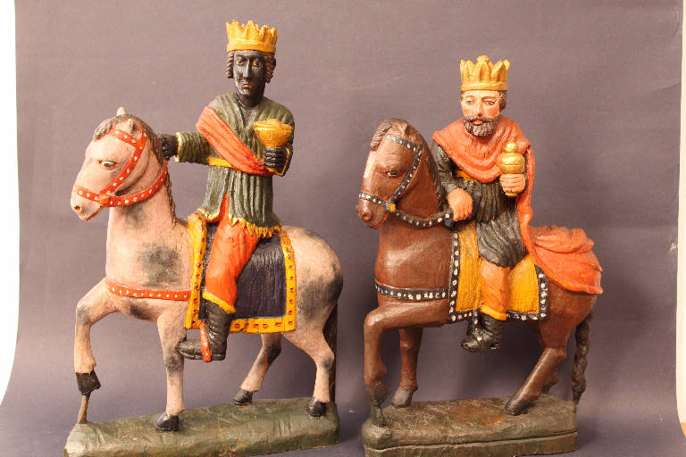 Re Magi a cavallo (statua da presepio) - ambito bergamasco (inizio sec. XIX)