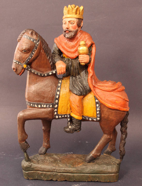 Re Magio a cavallo (statua da presepio) - ambito bergamasco (inizio sec. XIX)
