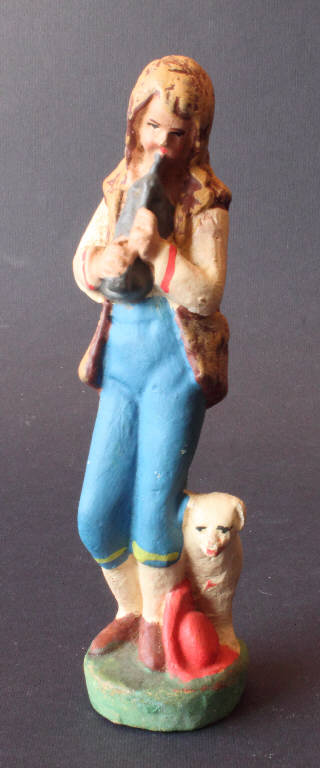 Pastore con cornamusa e cane (statua da presepio) - bottega bergamasca (fine sec. XIX)
