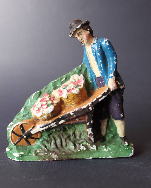 Uomo con carriola (statua da presepio) - bottega bergamasca (fine sec. XIX)