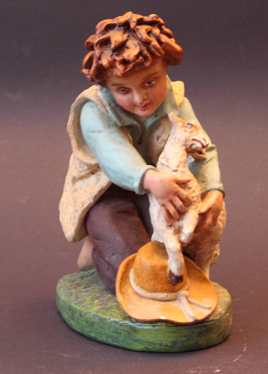 Bambino con pecora (statua da presepio) - bottega bergamasca (inizio sec. XX)