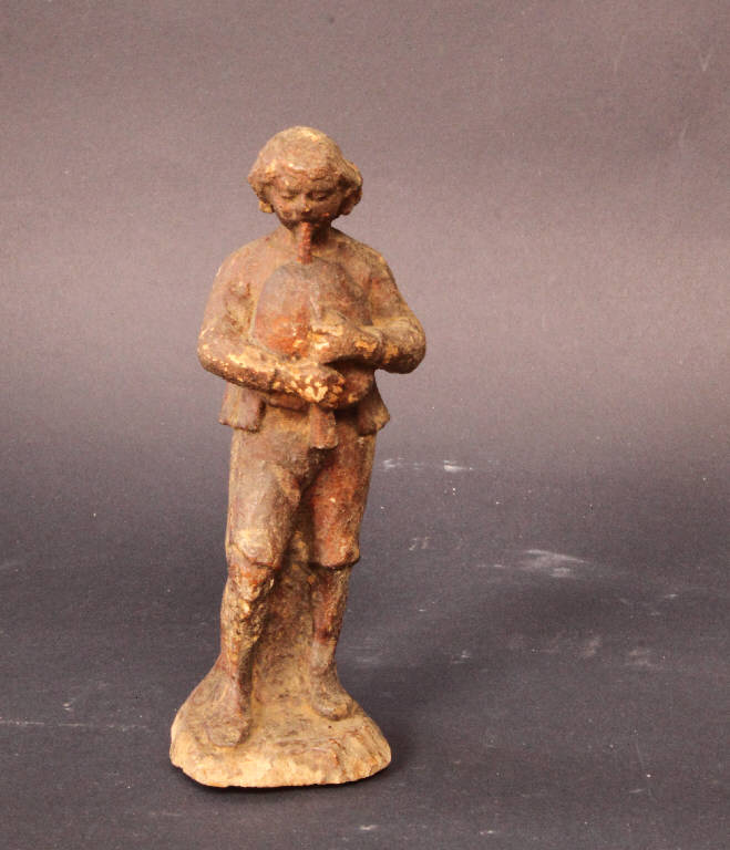 pastore con cornamusa (statua da presepio) - ambito bergamasco (metà sec. XIX)