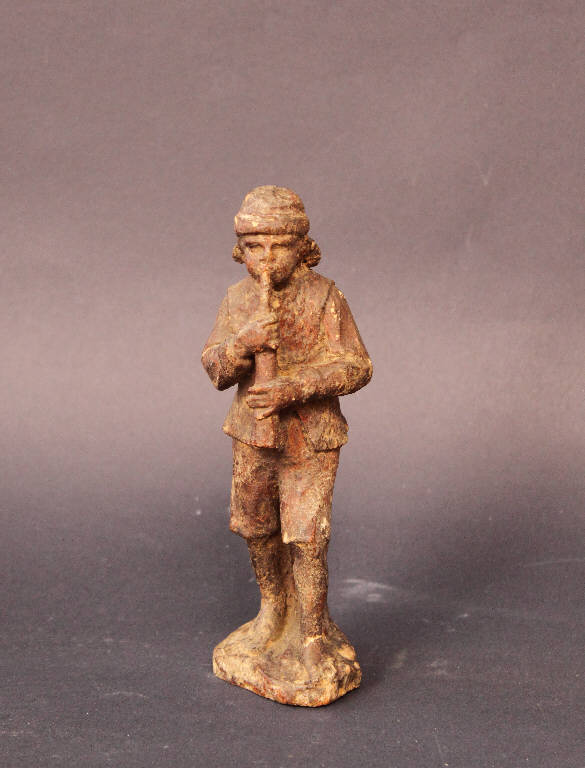 pastore con flauto (statua da presepio) - ambito bergamasco (metà sec. XIX)