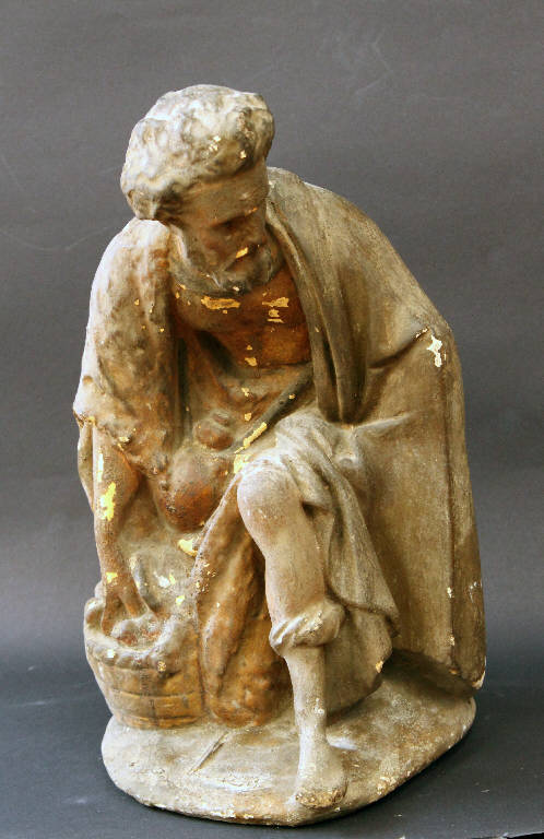 uomo inginocchiato (statua da presepio) - ambito bergamasco (fine sec. XIX)