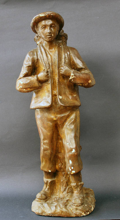 uomo con gerla (statua da presepio) - ambito bergamasco (metà sec. XIX)
