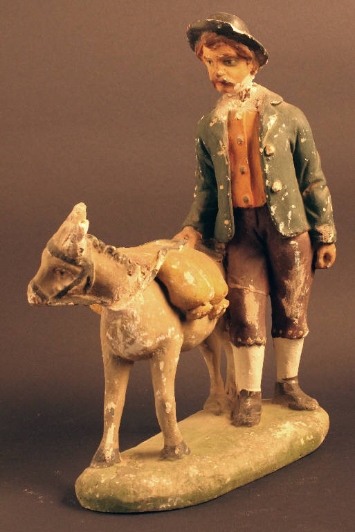 uomo con asino (statua da presepio) - ambito bergamasco (prima metà sec. XX)