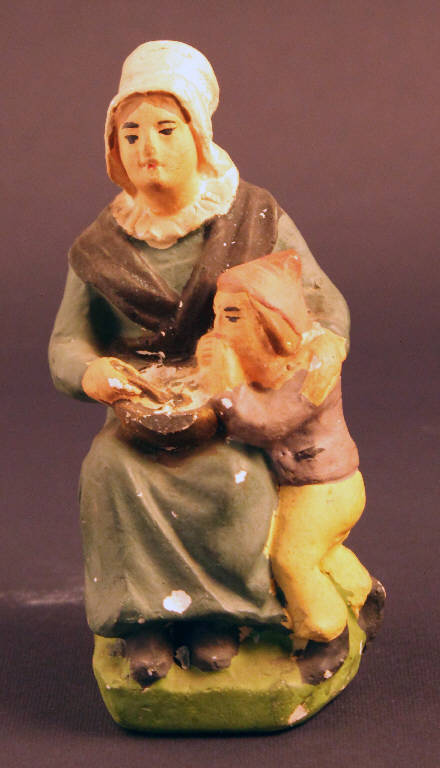 donna con bambino (statua da presepio) - ambito bergamasco (primo quarto sec. XX)
