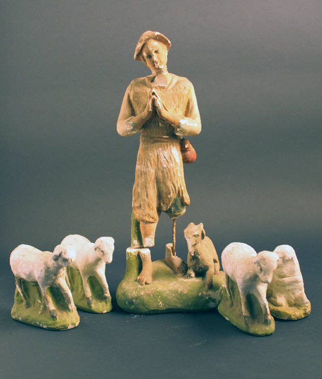 pastore con pecore (statua da presepio) - ambito bergamasco (prima metà sec. XX)