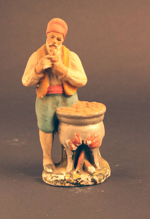 uomo con le caldarroste (statua da presepio) - ambito bergamasco (prima metà sec. XIX)