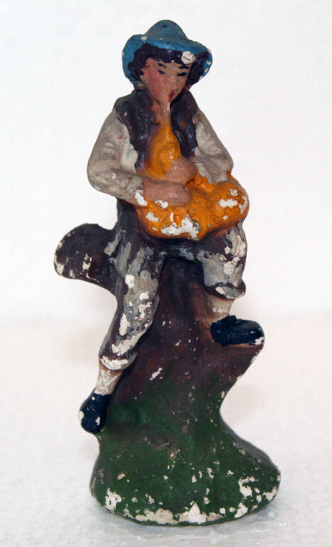 pastore con cornamusa (statua da presepio) - ambito bergamasco (prima metà sec. XIX)