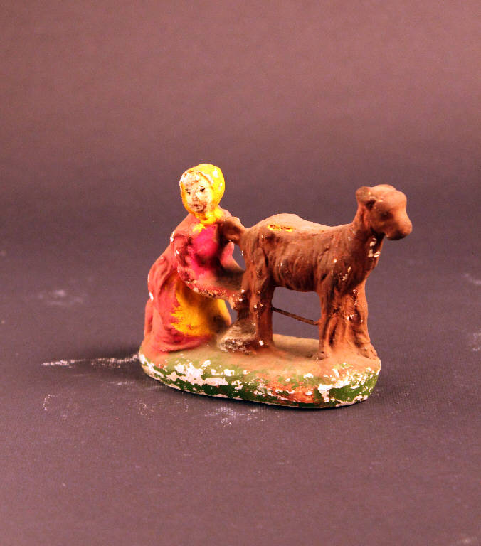 donna con capra (statua da presepio) - ambito bergamasco (prima metà sec. XIX)