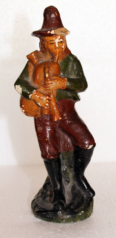 pastore con zampogna (statua da presepio) - ambito bergamasco (secondo quarto sec. XX)
